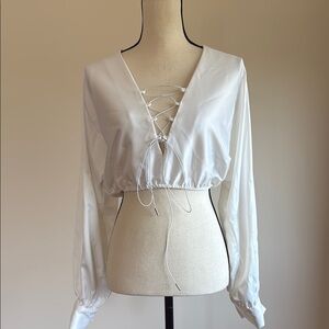 Elegant White Lace-Up Women's Top